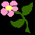 Pixelated pink flowers with yellow centers on green stems and leaves, two with yellow text 'CLICK' and 'HERE!' on black background.