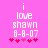 Pixelated text on pink background reads 'i love shawn 6-8-07' with five heart symbols below, showing animation change in heart colors.