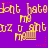 Purple background with yellow pixelated text repeating 'dont hate me uz u gnt' and small red stars scattered throughout.