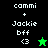 Pixelated text and symbols on a split background with green and black sections, featuring 'cammi + Jackie bff <3' and star icons.