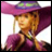 A pixelated anime-style character with blonde hair and a purple hat, next to stylized text on a black background.