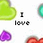 Pixelated heart-shaped icons in green, purple, and red with overlaid text reading "I love andrew! forever" and "always xox" on a white background.