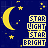 identical pixel art icons featuring a dark blue background with yellow crescent moons and stars, each displaying text in blocky yellow letters