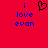 Red background with blue text reading "i love evan" on both sides and a black pixelated heart symbol in the center.