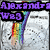 Animated buddy icon with rainbow-colored hair, purple text overlays, and a heart symbol on a textured background.
