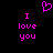 Pixelated pink text and heart symbol on black background, with two identical 'I love you' phrases side-by-side.