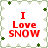A static image with four identical displaying red text "I Love SNOW" on a white background bordered by green and light gray floral patterns