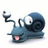 Pixelated blue snail with pink mouth and white eye, next to black text reading 'craaazy' on a plain background.