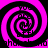 Four identical pink and black spiral patterns arranged in a with pixelated text fragments visible within the spirals