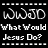 Pixelated text displays 'WWJD' and 'What Would Jesus Do?' in white on black with horizontal pixel bars at top and bottom.