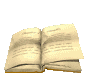 Animated sequence of an open book with aged pages flipping through multiple positions against a solid gray background.