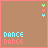 Pixelated brown square with 'DANCE DANCE' text and vertical heart icons in cyan, red, green across four