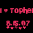 Pixelated pink text and symbols on black background with two identical horizontal showing 'Tophel' with heart symbols and '8.15.07' with star symbols
