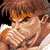 Pixelated close-up of a character with brown hair, orange headband, and light skin, wearing a white sleeveless top against a dark background.