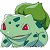 Pixelated green Pokémon Bulbasaur with red eyes and blue spots on a white background, next to green text reading "Original Icons .com" on a dark green background.