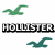 Animated sequence of pixelated seagull icons in green, white, and teal against orange and white backgrounds with 'HOLLISTER' text.