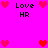 Pixelated icon with bright pink background, red hearts, and black text reading "Love HR" in multiple positions.