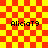 Red and yellow checkered background with four instances of text 'AliciaT9' in black pixelated font, one instance showing a glowing orange outline effect.