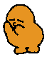 Orange cartoon character in multiple poses with varied facial expressions and hand positions against gray background.