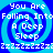 Blue and cyan spiral background with white text reading "You Are Falling Into A Deep Sleep" repeated four times, separated by pixelated wave symbols.