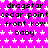 Pixelated text repeats on a bright pink background with white star patterns, showing no animation changes.