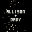 Pixelated icon set with 'ALLISON + DAVY' text, pink and cyan circular shapes, yellow and pink vertical bars, and scattered light particles on black background.