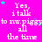 A static image with a bright pink background displaying repeated white text "Yes, ittalk to nu.piggy all the time" and scattered cyan and purple stars.