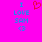 Pixelated text and symbols on a bright pink background with one frame showing an additional red heart symbol.