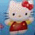 A 2x2 contact sheet of a Hello Kitty animated icon showing four sequential frames: intact character, gun image, damaged character with X marks, and text "Finally!".