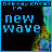 Pixelated icon with 'nobody knows I'm new wave' text over black background and colorful abstract right-side pattern.