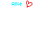 Pixelated blue text 'Allie' appears on both sides of a red heart-shaped icon with a missing segment.