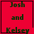 Red background with green text reading "Josh and Kelsey" in four , each containing the same text but with different symbols at the end of the last line