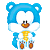 Blue bear-like character with white chest and brown paws, holding a yellow object in pixel art style.