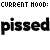 Pixelated text animation showing 'CURRENT MOOD: CURRENT MOOD:' above a repeated word with red glow effect on the right frame.
