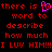 Red pixelated text on black background reads 'there is no word to describe how much I LUV HIM!!!' with a pink heart symbol replacing the 'o' in 'no' on the left side.