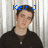 Pixelated image of a person with short dark hair wearing a black shirt, standing against vertical striped background with blue text above head.