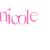 Animated pink text 'nicole' with a plus sign above the 'n', followed by a dotted trail that changes shape and ends in a heart.