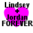 Four identical pixelated images of a pink heart with black text reading "Lindsey + Jordan FOREVER" arranged in a