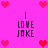 Pixelated pink background with four identical text blocks reading 'I LOVE JOKE' surrounded by red and pink heart icons.