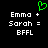 Green pixelated heart symbol above white text reading "Emma + Sarah = BFLL" on black background.