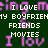 Pixelated text on dark green background with overlapping pink and white lettering, including phrases like "I LOVE" and "FRIENDS."