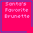 Four identical pink squares with blue borders display 'Santa's Favorite Brunette' text; two include small symbols in corners.