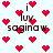 Pixelated red hearts and brown text 'i luv saginaw' on a light blue background with animated heart movement.
