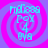 Four identical pixelated icons arranged in a , each featuring cyan text on a purple-pink spiral background
