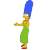 Pixelated character with blue hair, yellow skin, green dress, and red shoes in a side profile pose.
