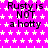 A static image with a bright pink background covered in white star patterns, displaying repeated text "Rusty is NOT a hotty" in black pixelated font.