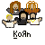 Pixel art of five figures with distinct hairstyles and clothing, including a red-haired figure in gray top, blonde figure in white shirt, dark-haired figure in black top, bearded figure in white shirt with yellow chain, and orange-hued figure in brown hat, all against light gray background.