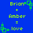 Blue background with yellow text 'Brion + Amber = .love' and green pixelated square icons, two identical static frames shown side-by-side.