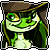 Green cartoon dragon with brown hat and yellow eyes, smiling, wearing white chest armor, with text changing below it across frames.