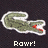 Pixelated alligator icon with open mouth and red teeth, displayed in three with text overlays reading "Rawr!", "ya, im a", and "alligator!"